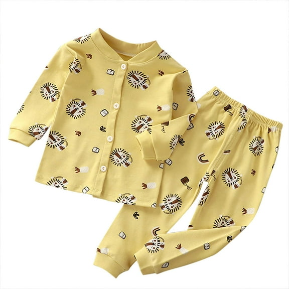 Rohuuque Kids Toddler Girl Boy Two Piece Pajamas Set Button Down Pajama Shirt Top Pants Shorts Sleepwear Pjs Set 2 Years Yellow