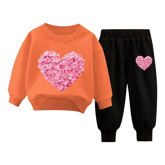 Gpaecead Little Girls 2 Piece Sweatsuits Sleeve Sweatshirts Tops and Pants Set School Outfits Kids Clothing Set 4 Years Orange