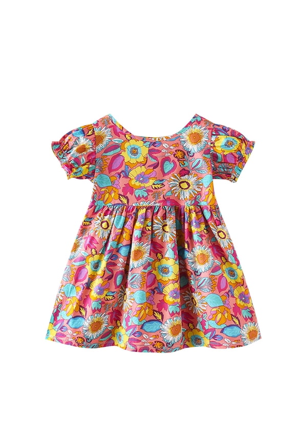 YanQiao Little Girls Cotton Princess Dresses Flutter Lovely Short Sleeve Summer Dress 1 Years Beige