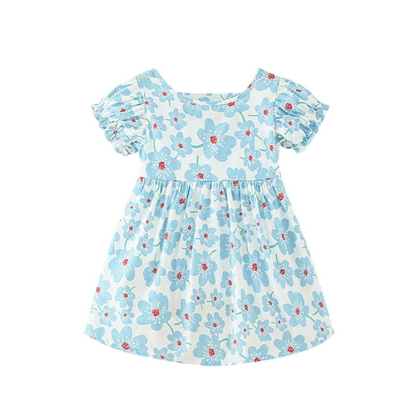 Rohuuque Little Girls Cotton Princess Dresses Flutter Lovely Short Sleeve Summer Dress 6 Years Gray