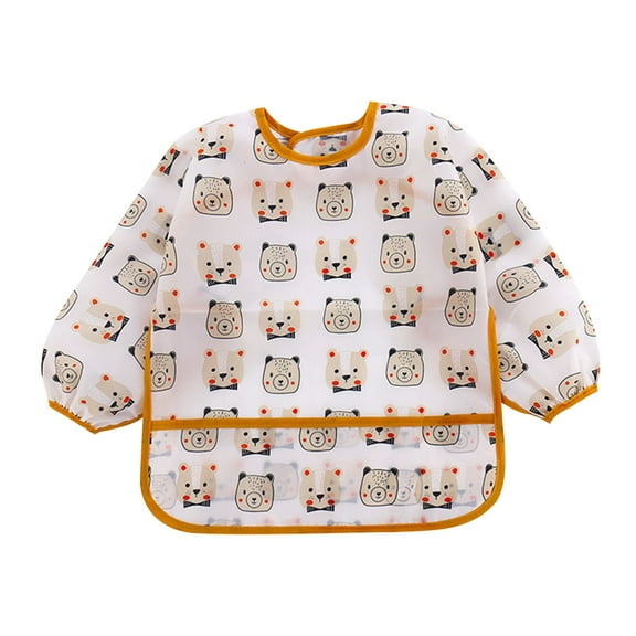 Rohuuque Long Sleeve Baby Bibs, Waterproof Bibs for Eating & Feeding, Toddler Baby Girls Boys Anti-Fouling Bibs with Cute Animal Painting 1 Years Pink