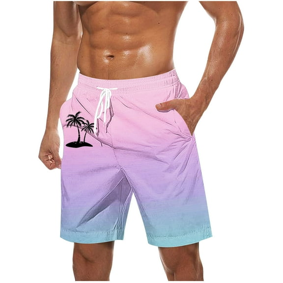 Gpaecead Men's Gradient Beach Pants: Casual Shorts with Elastic Waist, Drawstring, and Pockets M Pink