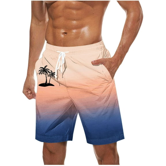 Gpaecead Men's Gradient Beach Pants: Casual Shorts with Elastic Waist, Drawstring, and Pockets S Beige