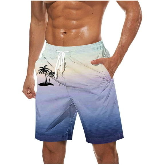 Gpaecead Men's Gradient Beach Pants: Casual Shorts with Elastic Waist, Drawstring, and Pockets S Light Blue