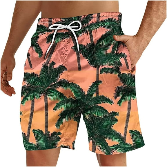 Gpaecead Men's Printed Casual Sports Shorts with Pocket and Drawstring - Beach Pants 2XL Yellow