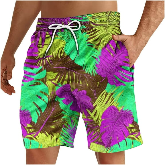 Gpaecead Men's Printed Casual Sports Shorts with Pocket and Drawstring - Beach Pants 4XL Pink