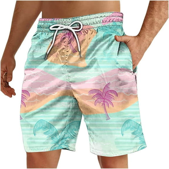Gpaecead Men's Printed Casual Sports Shorts with Pocket and Drawstring - Beach Pants L Pink