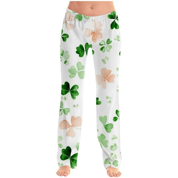Gpaecead Mens Womens St. Patricks Day Pajama Pants Drawstring Elastic Waist Casual Jogger Pants S Green
