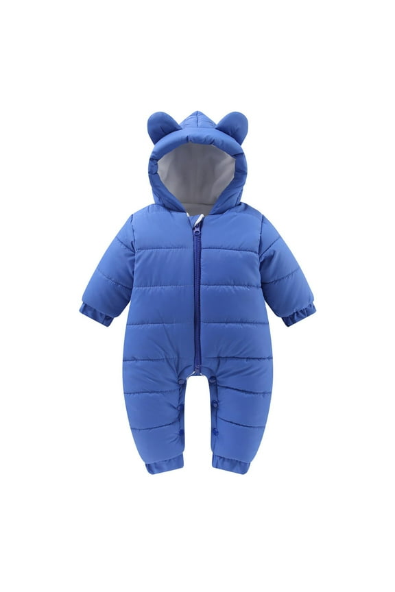Rohuuque Newborn Jumpsuit Romper Hooded Warm Thicken Winter Knit Outwear Snowsuit for Baby Boys and Girls 6 Months Blue