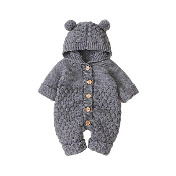 Gpaecead Newborn Jumpsuit Romper Hooded Warm Thicken Winter Knit Outwear Snowsuit for Baby Girls and Boys 12-18 Months Gray