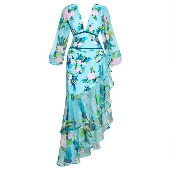 Gpaecead One Piece Swimsuit Women with Matching Cover Ups Floral Bikini Dress Sets High Cut Push Up Two Pieces Bathing Suit M Blue