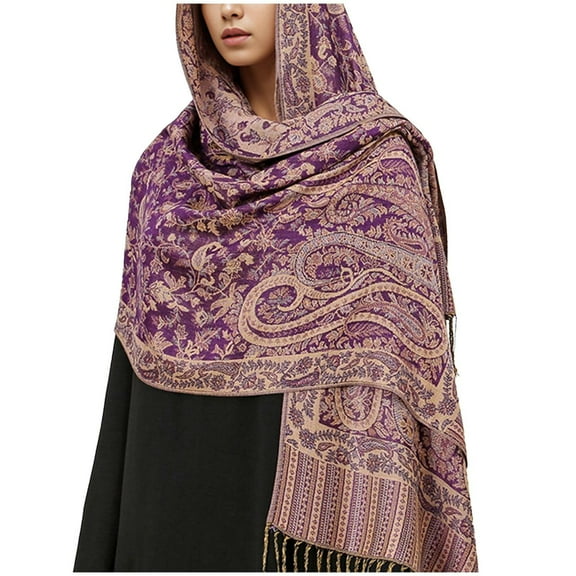 Gpaecead Tapestry Ethnic Pattern Shawl Scarf, Womens Shawl Wrap with Fringes Free Size Purple