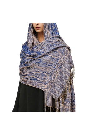 Tapestry Ethnic Pattern Shawl Scarf, Womens Shawl Wrap with Fringes Free Size Sky Blue
