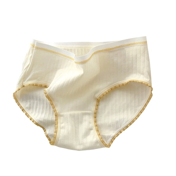 Lovskoo Teen Girls Pure Cotton Underwear Briefs Breathable Mid Waist Underpants Cute Panties L Yellow