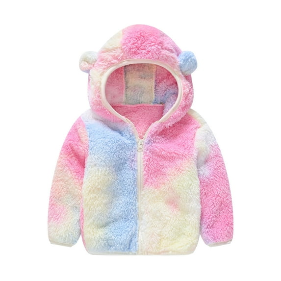 Gpaecead Toddler Baby Boy Girl Little Cute Bear Hoodie Jacket Fuzzy Winter Warm Sweatshirt Coat 3-4 Years Pink