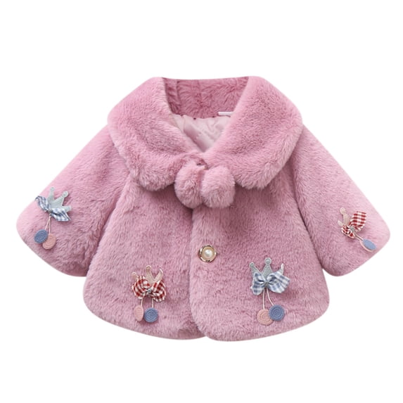 Gpaecead Toddler Baby Boys Girls Coat Winter Warm Fuzzy Plush Button Lapel Coat Kids Jacket Outwear Peacoat 12-18 Months Purple