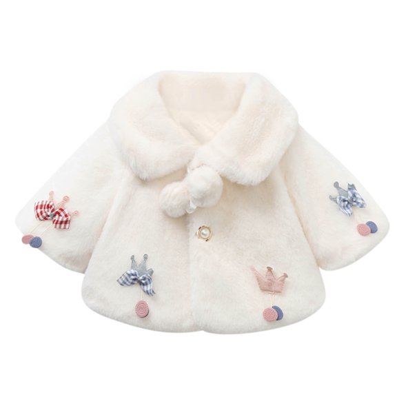 Gpaecead Toddler Baby Boys Girls Coat Winter Warm Fuzzy Plush Button Lapel Coat Kids Jacket Outwear Peacoat 12-18 Months White