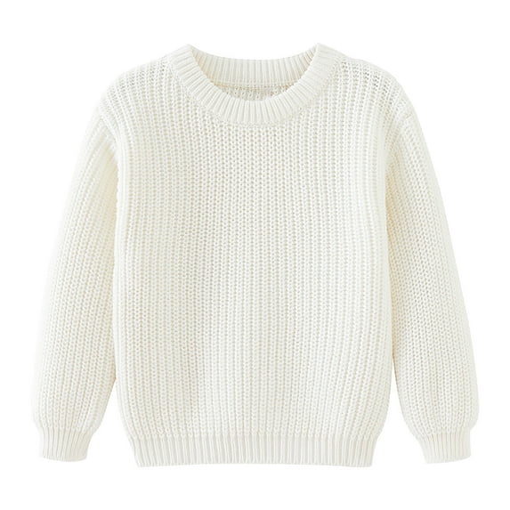 Rohuuque Toddler Baby Girl Boy Knit Sweater Round Neck Sweatshirt Long Sleeve Tops Pullover Fall Winter Clothes 2 Years White