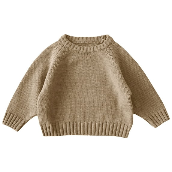 Rohuuque Toddler Baby Girl Boys Sweater Round Neck Long Sleeve Solid Color Knitted Pullover Tops Autumn Winter Sweatshirt 12 Months Beige
