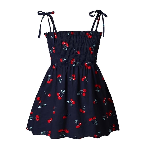 Lovskoo Toddler Baby Girl Dress Pattern Sling Sleeveless Princess Dresses Bowknot Sundress Causal Dresses Outfits 6-9 Months Blue