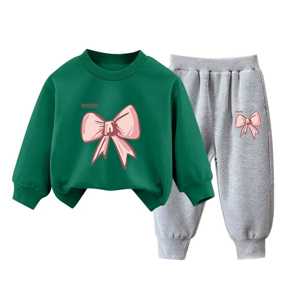 Rohuuque Toddler Boys Girls Clothes Long Sleeves Shirt and Pants Outfit Toddler Spring Fall Winter Clothing Set With Bow Tie Print 5 Years Army Green