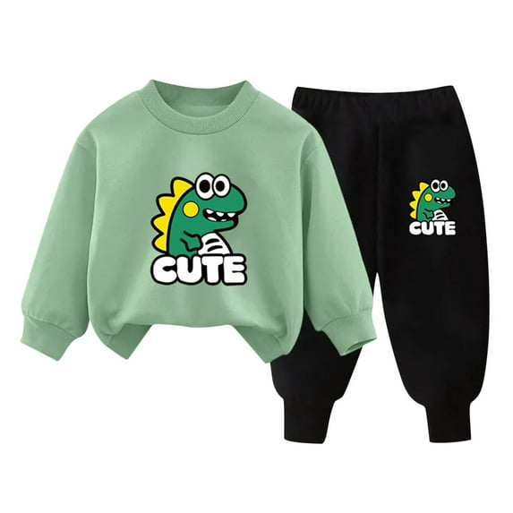 Rohuuque Toddler Boys Girls Clothes Long Sleeves Shirt and Pants Outfit Toddler Spring Fall Winter Clothing Set With Dinosaur Print 3 Years Green