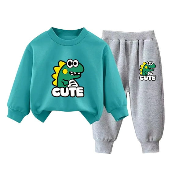 Lovskoo Toddler Boys Girls Clothes Long Sleeves Shirt and Pants Outfit Toddler Spring Fall Winter Clothing Set With Dinosaur Print 4 Years Sky Blue