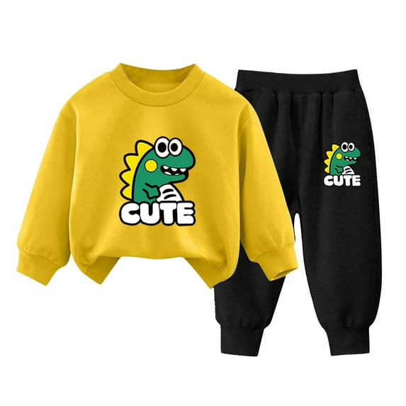 Rohuuque Toddler Boys Girls Clothes Long Sleeves Shirt and Pants Outfit Toddler Spring Fall Winter Clothing Set With Dinosaur Print 4 Years Yellow
