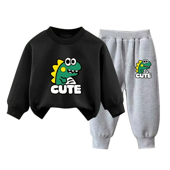 Rohuuque Toddler Boys Girls Clothes Long Sleeves Shirt and Pants Outfit Toddler Spring Fall Winter Clothing Set With Dinosaur Print 9 Years Black