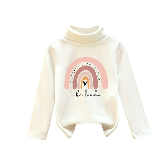 Rohuuque Toddler Girls High Neck Sweatshirt,Long Sleeve Plush Pullover With Cartoon Print 3 Years White