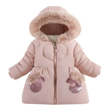 YanQiao Toddler Girls Hooded Snowsuit,Winter Warm Hooded Zip Up Coat Down Windproof Cotton Jacket Outerwear 12 Months Pink