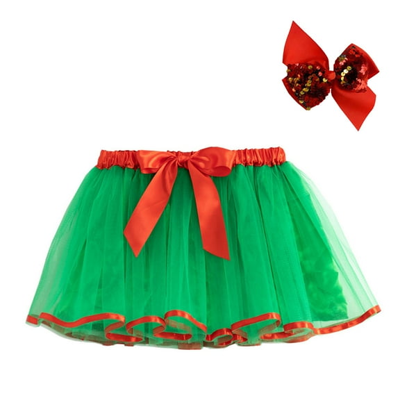 Rohuuque Toddler Girls Layered Princess Skirt Party Dance Multi-color Skirts With Bow Headband 2 Years Green