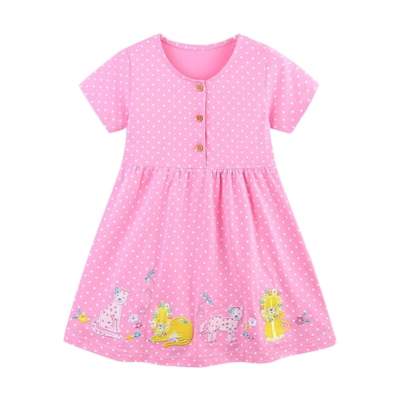 Gpaecead Toddler Girls Short Sleeve Dresses Rabbit Printed Cotton Casual Basic Knit Shirt Sundress with Pockets 7 Years Pink