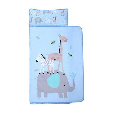 YanQiao Toddler Nap Mat, Rollup Design Kid Sleeping Mat with Removable Pillow Blanket, Toddler Sleeping Bag for Preschool Free Size Blue