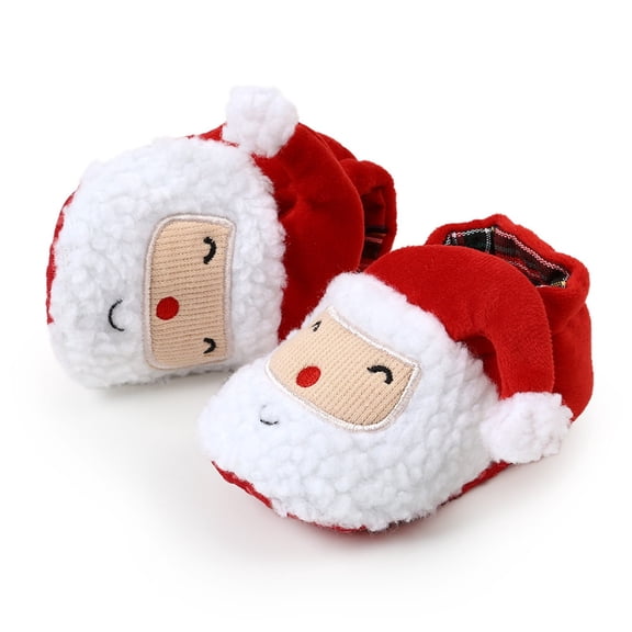 Gpaecead Toddler Shoes for Girls Boys Fuzzy Kids Shoes Warm Home Indoor Shoes Cozy Winter Slipper Sneakers Fleece Rubber Sole Outdoor Walking Shoes 6-12 Months Red