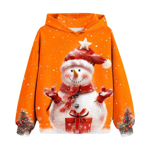 Rohuuque Unisex Kids Christmas Sweatshirt Long Sleeve Roundneck Hoodie Pullover Tops 10 Years Orange