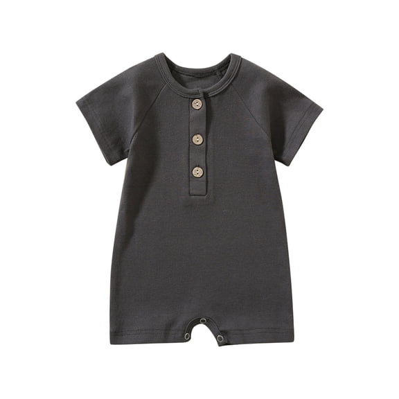 Lovskoo Unisex Short Sleeve Baby Romper Cotton Solid Infant Boy Girl Jumpsuits Soft New Born Clothes 3-6 Months Dark Gray