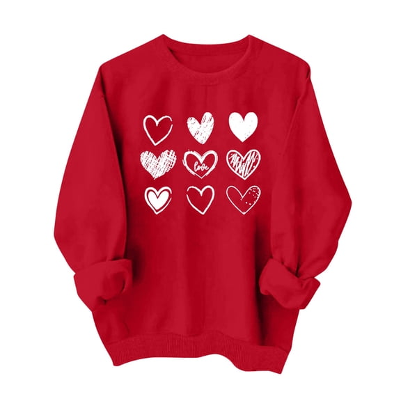 Gpaecead Valentine's Day Sweatshirts for Women - Round Neck Long Sleeve Shirts with Heart & Love Designs Sweatshirt L Red