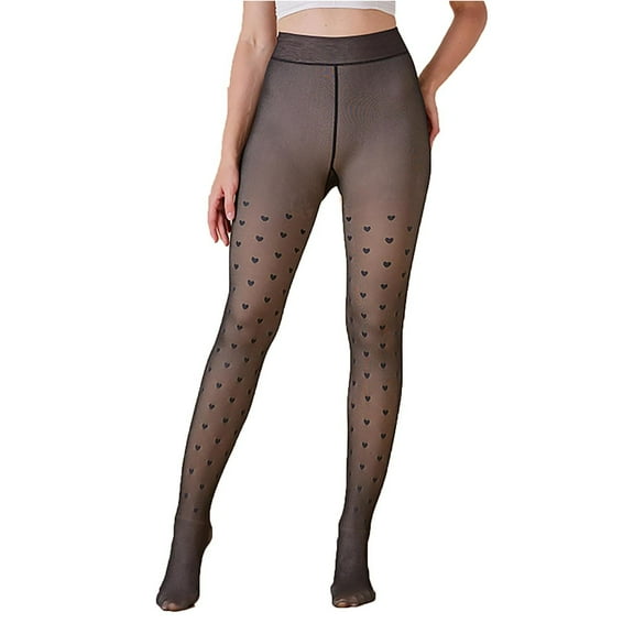 Gpaecead Warmth Women Fleece Lined Tights Translucent High Waist Thermal Pantyhose Thick Sheer Legging Free Size Black