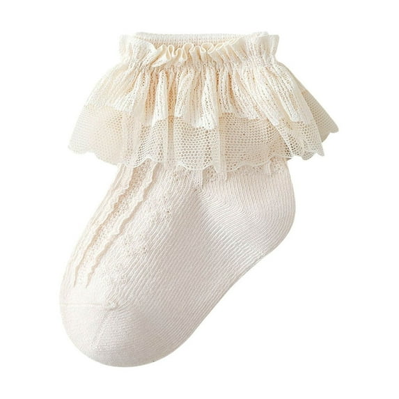 Lovskoo Winter Baby Breathable Cream Combed Cotton Dance Socks Lace Socks S Yellow