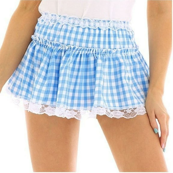 Gpaecead Women Lace Mini Skirts Lace Slip Skirt Pleated Ruffle Lace Tiered Short Skirts Underskirt M Blue