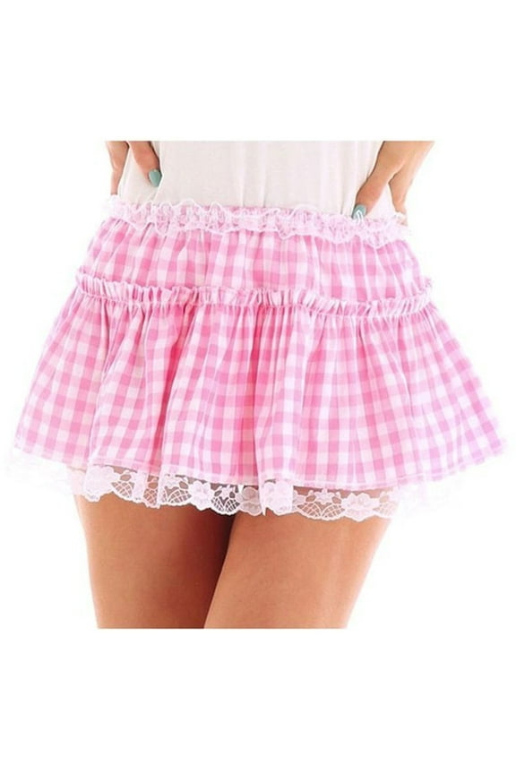 Gpaecead Women Lace Mini Skirts Lace Slip Skirt Pleated Ruffle Lace Tiered Short Skirts Underskirt XL Pink