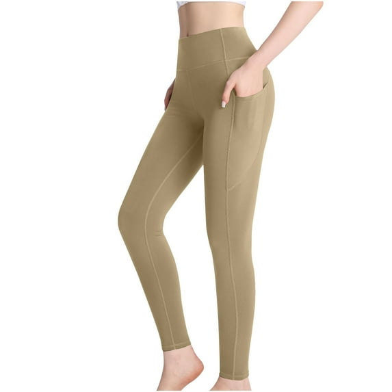YanQiao Women's Activewear: Yoga Pants for Women with Pockets & Leggings for Fitness, Running, and Workout XL Beige