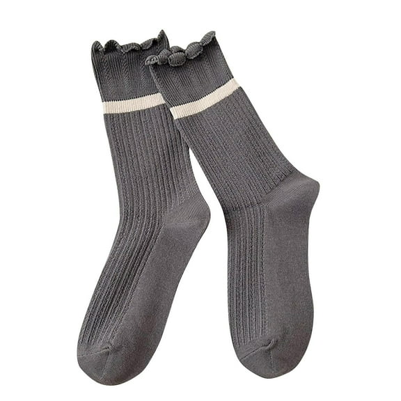 Rohuuque Women's Crew Socks Long Knit Cotton Slouchy Socks for Girls Ladies Free Size Dark Gray