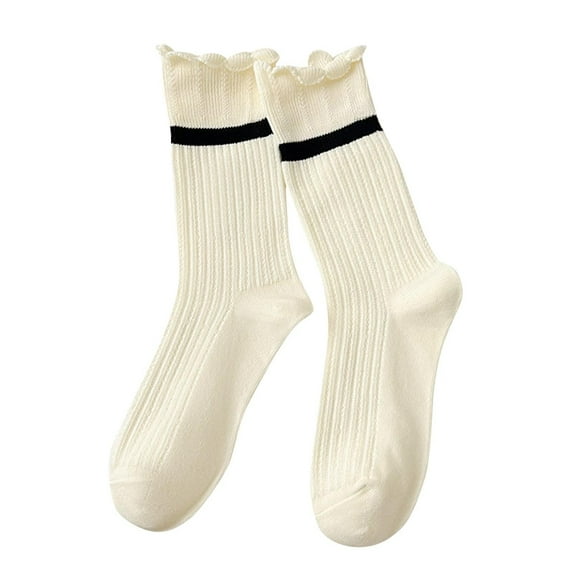 Rohuuque Women's Crew Socks Long Knit Cotton Slouchy Socks for Girls Ladies Free Size White
