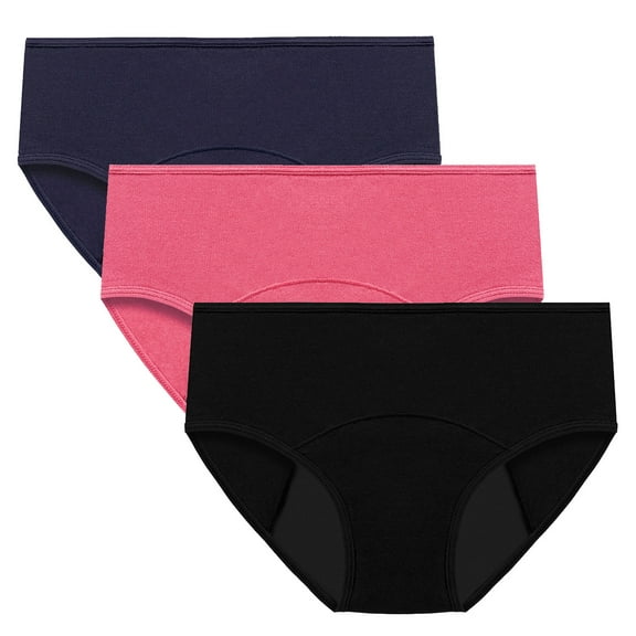 Gpaecead Women's Period Underwear, High Absorbency Cotton Panties LeakProof Menstrual Underwear Womens 3pc 2XL Black