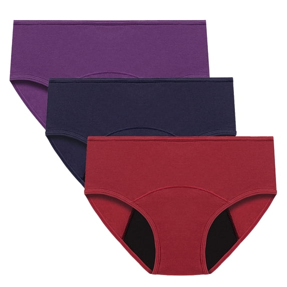 Gpaecead Women's Period Underwear, High Absorbency Cotton Panties LeakProof Menstrual Underwear Womens 3pc 2XL Red