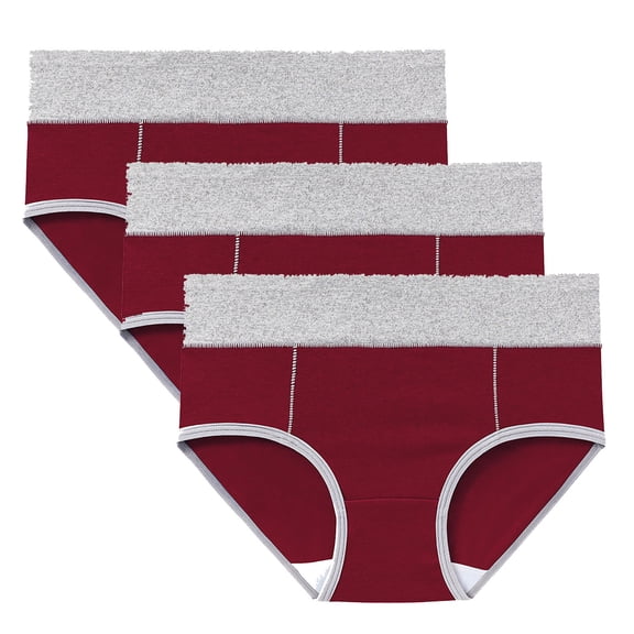 Gpaecead Women's Period Underwear, High Waisted Cotton Panties LeakProof Menstrual Comfortable Large Size Underpants 3pc 3XL Wine