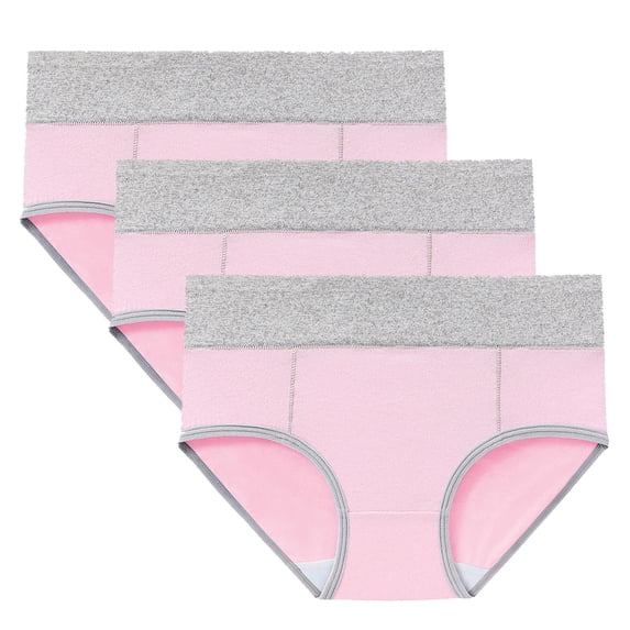 Gpaecead Women's Period Underwear, High Waisted Cotton Panties LeakProof Menstrual Comfortable Large Size Underpants 3pc XL Pink