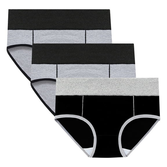 Gpaecead Women's Period Underwear, High Waisted Cotton Panties LeakProof Menstrual Comfortable Underwear 3pc XL Black